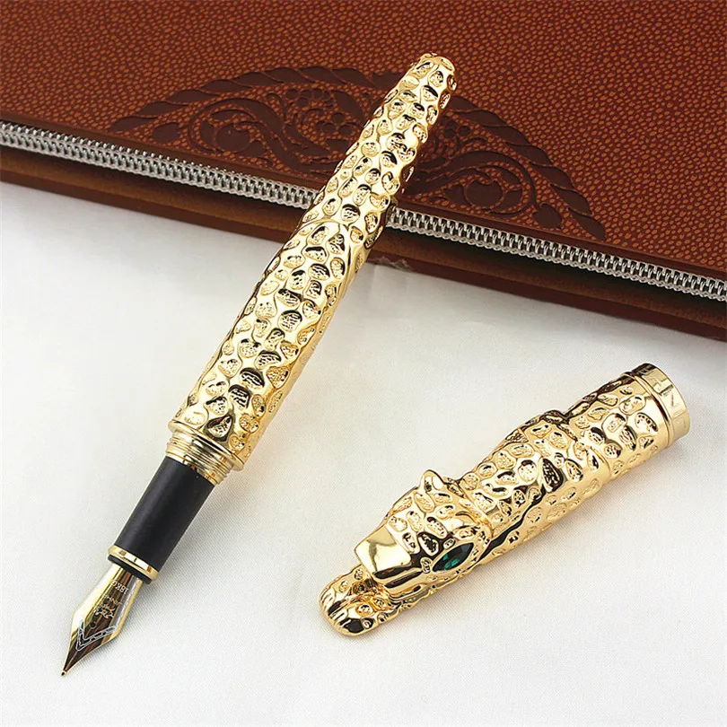 Новинка Jinhao Leopard Cheetah полностью Металлическая золотистая перьевая ручка Роскошная Изысканная Расширенная подарочная ручка для письма для бизнеса и офиса