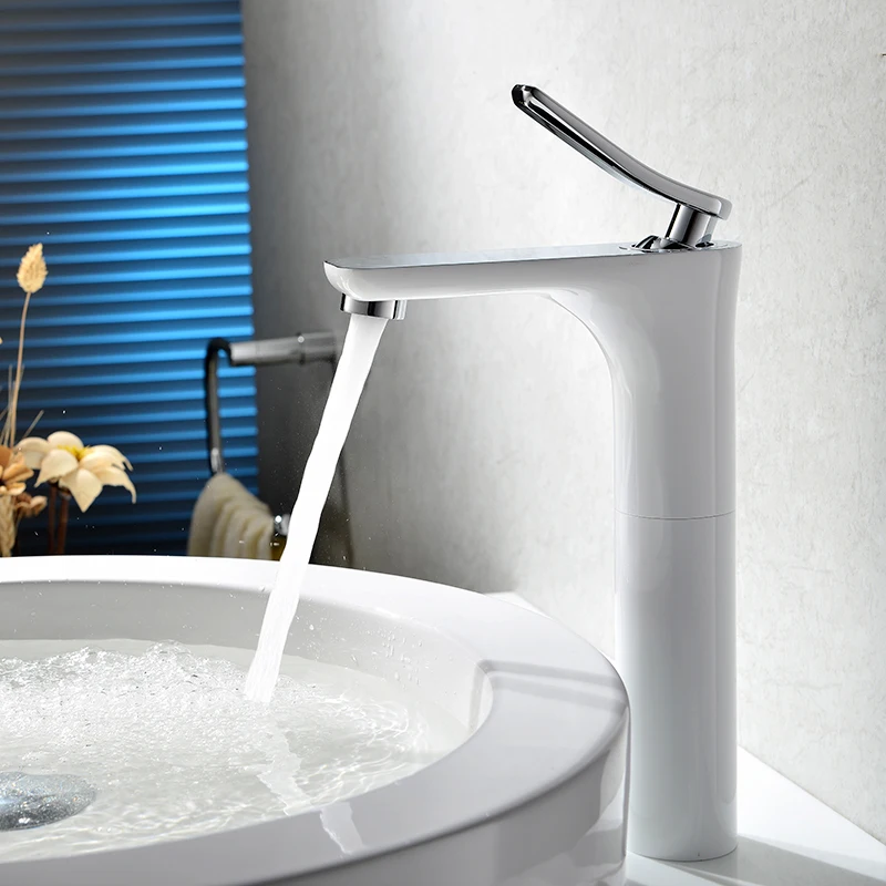

lead-free copper cold and hot bench basin faucet bathroom faucet are leading white paint