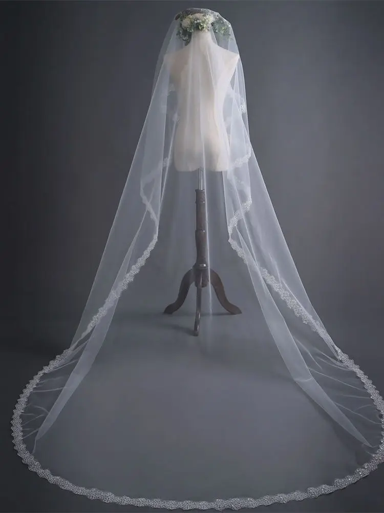 Элегантная аппликация, вуаль невесты с расческой 3 М Тюль соборный Свадебный вуаль С румяной Свадебные украшения дешевые вуаль - Цвет: Long veil