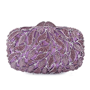 Purple Pink Золотая металлическая женская сумка цвета шампанского вечерняя сумка-клатч со стразами сумки бриллианты женский кошелек с застежкой в виде листка сумки элегантные женские вечерние сумки - Цвет: Purple Pink