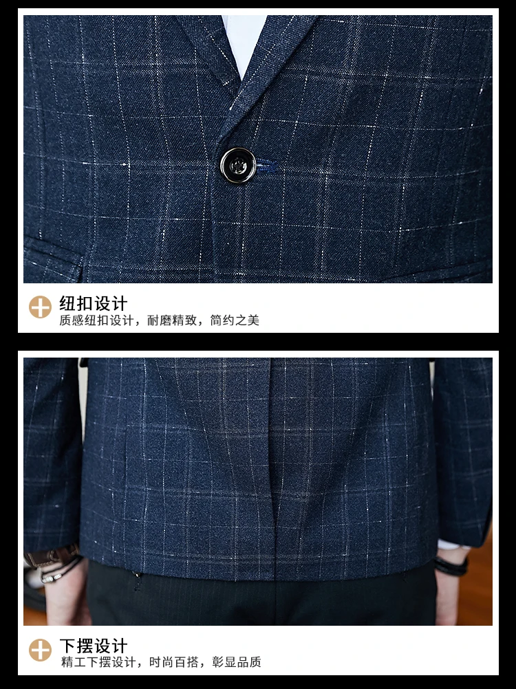 Plaid Check Blazer Men Gold Yarn Spring Autumn Blazer Masculino Slim Fit Chaquetas Hombre De Vestir Mens Vintage Blazer