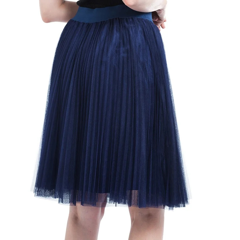 navy blue 4 слоя 55 см тюль плиссированные юбки женские Высокая талия трапециевидной формы плиссированные юбки миди Saias Midi Faldas Jupe School Sun Rokken юбка - Цвет: navy blue