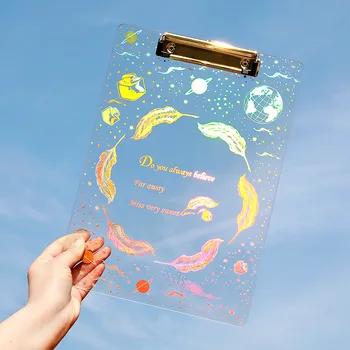 

Coloffice Fantasy Starry Acrylic Bronzing Plate Clip Transparent A4 Student Hard Plastic Writing Clipboard Stationery Folder 1PC