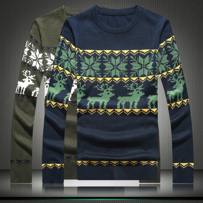 England British Animal Deer Print Men Pullover Sweater