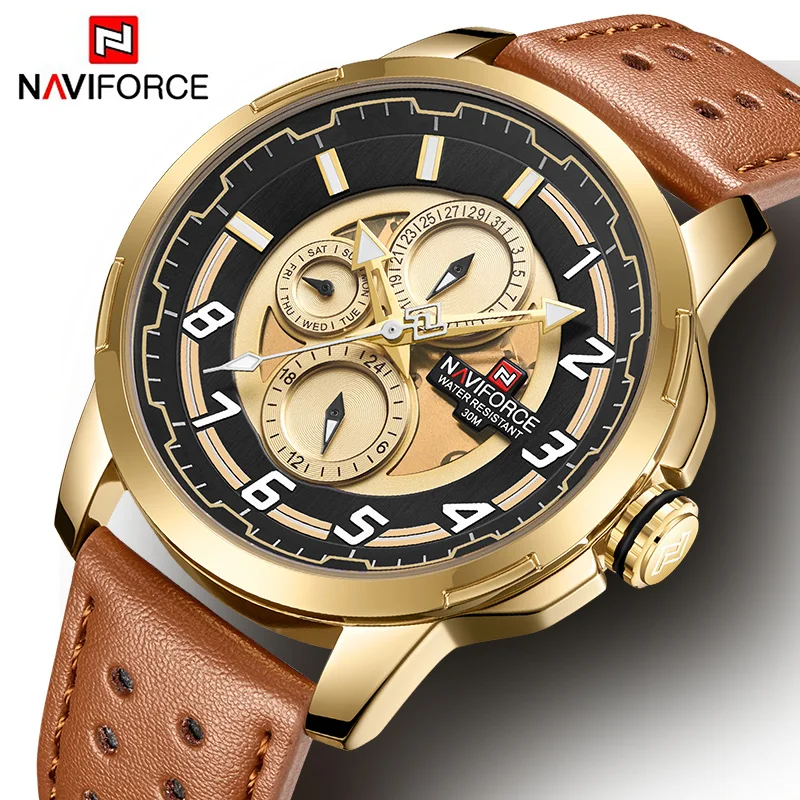 NAVIFORCE кожа для мужчин часы Военная Униформа Спорт водостойкий повседневные