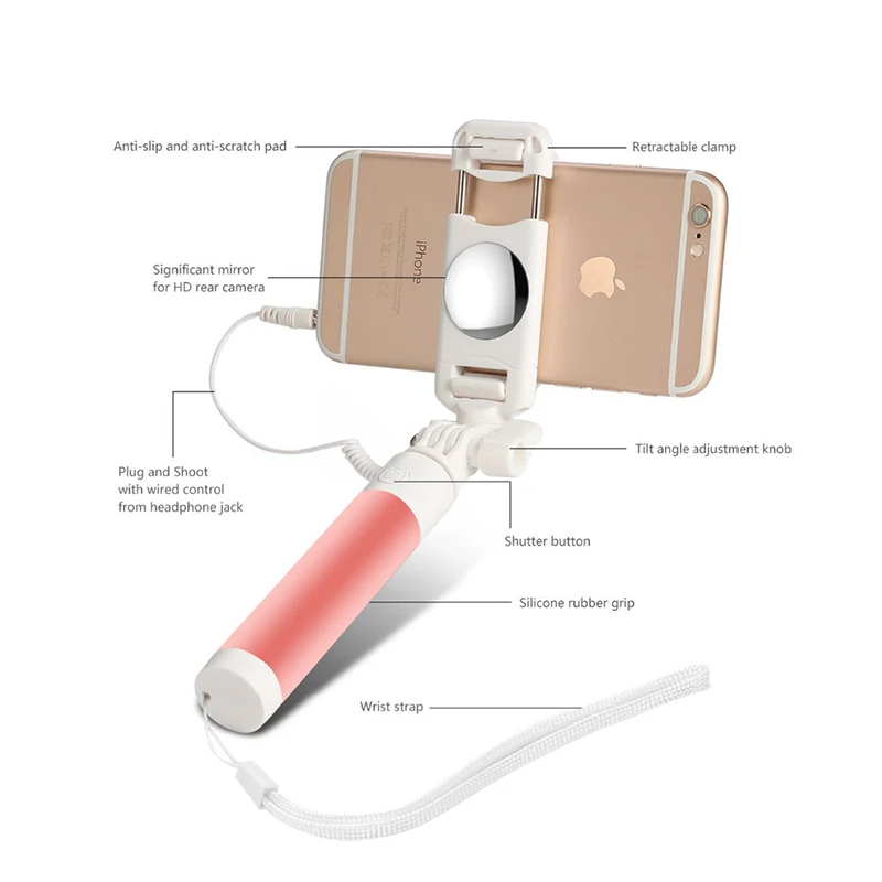 Манго проводной конфеты селфи mi ni селфи палка с mi rror штатив монопод для iPhone 6 samsung huawei xiaomi mi селфи pod