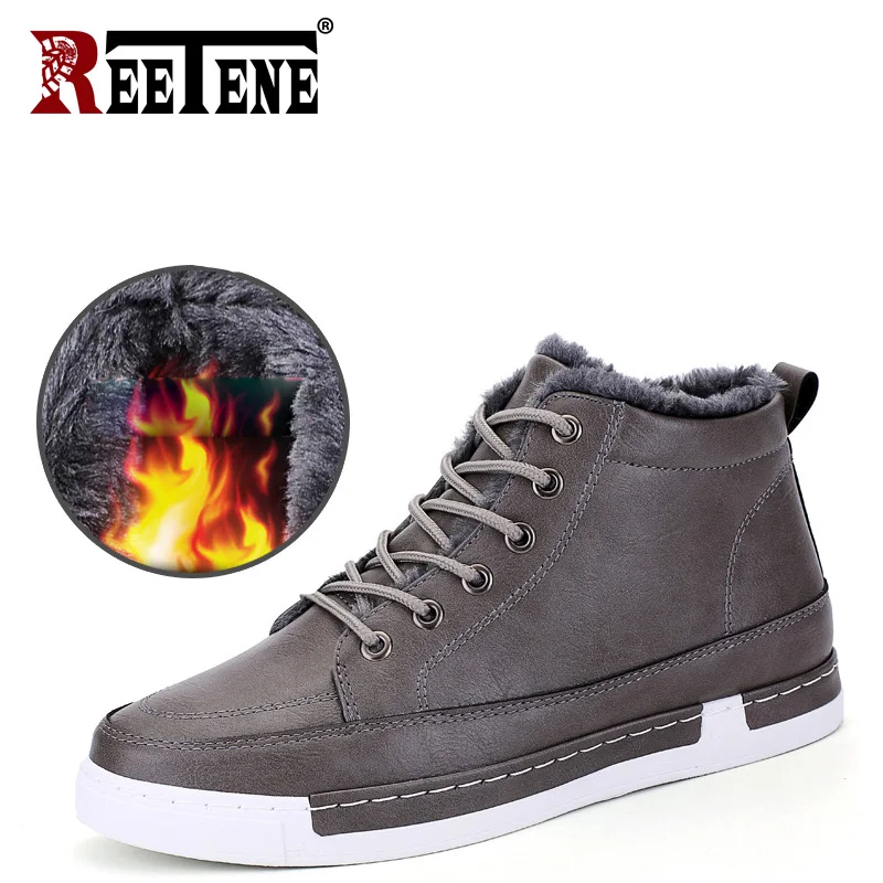 Gray REETENE/Коллекция года; мужские ботинки; Зимние ботильоны; модная обувь; обувь на шнуровке; удобные мужские повседневные кроссовки; зимние ботинки для мужчин - Цвет: Gray