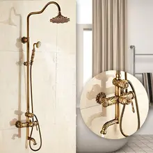 Luxury Antique Brass Carving Rainfall Shower Sets Faucet Mixer Tap With Tub Faucet Brass Bath & Shower Faucet Set Bathtub Faucet Luxury Antique Brass Carving Rainfall Shower Sets Faucet Mixer Tap With Tub Faucet Brass Bath & Shower Faucet Set Bathtub Faucet