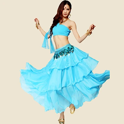 Light blue Танец живота Болливуд топ+ юбка комплект одежды индийское платье Женский танцевальный костюм танец живота платье юбка в индийском стиле костюмы DQ1116 - Цвет: Light blue