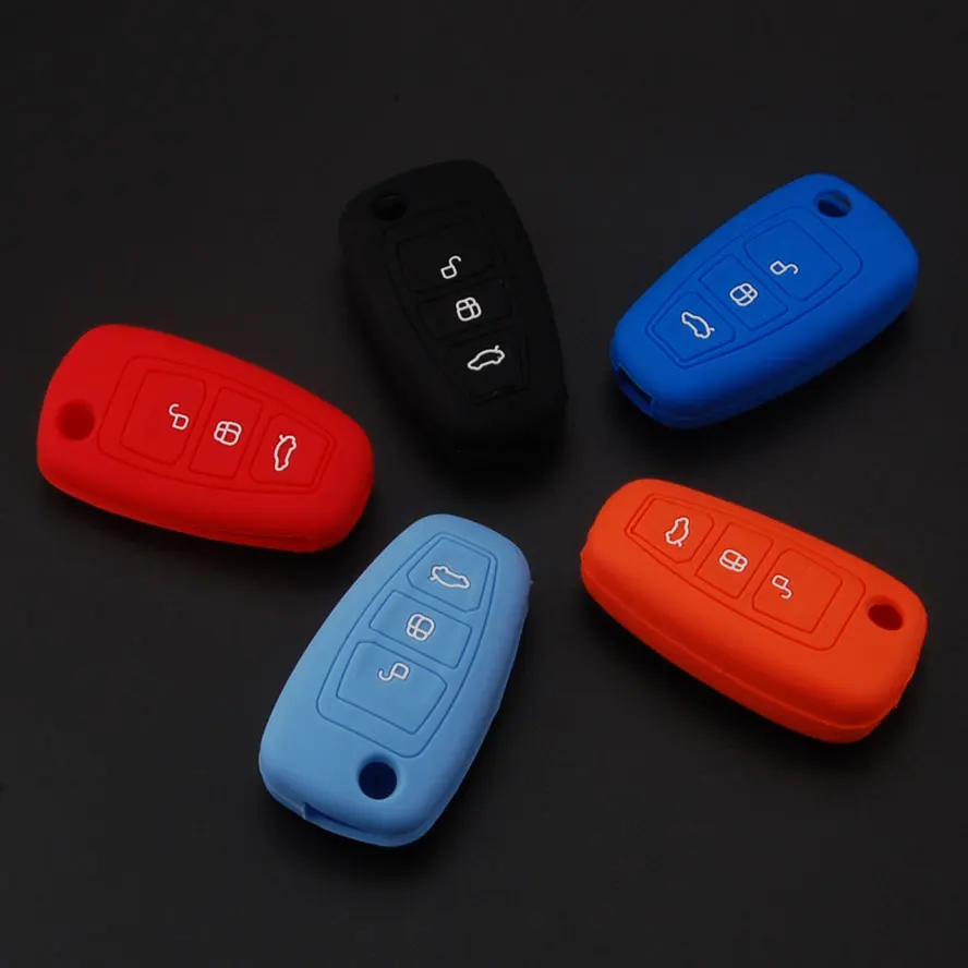 

1Pc Silicone Car Key Cover Holder Shell Folding Flip Remote Key Case Holder Fob 3 Buttons Keyfob For 2011-2013 Focus car styling