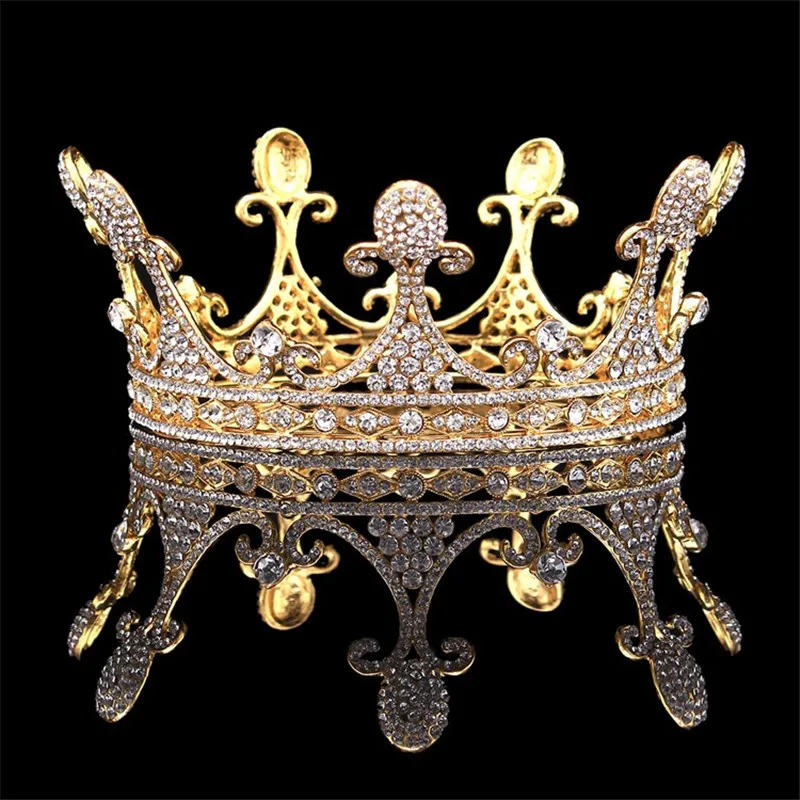 

Baroque Queen King Gold Bride Tiara Crown Headdress Prom Bridal Tiaras and Crowns Wedding Hair Jewelry Accessories Pageant