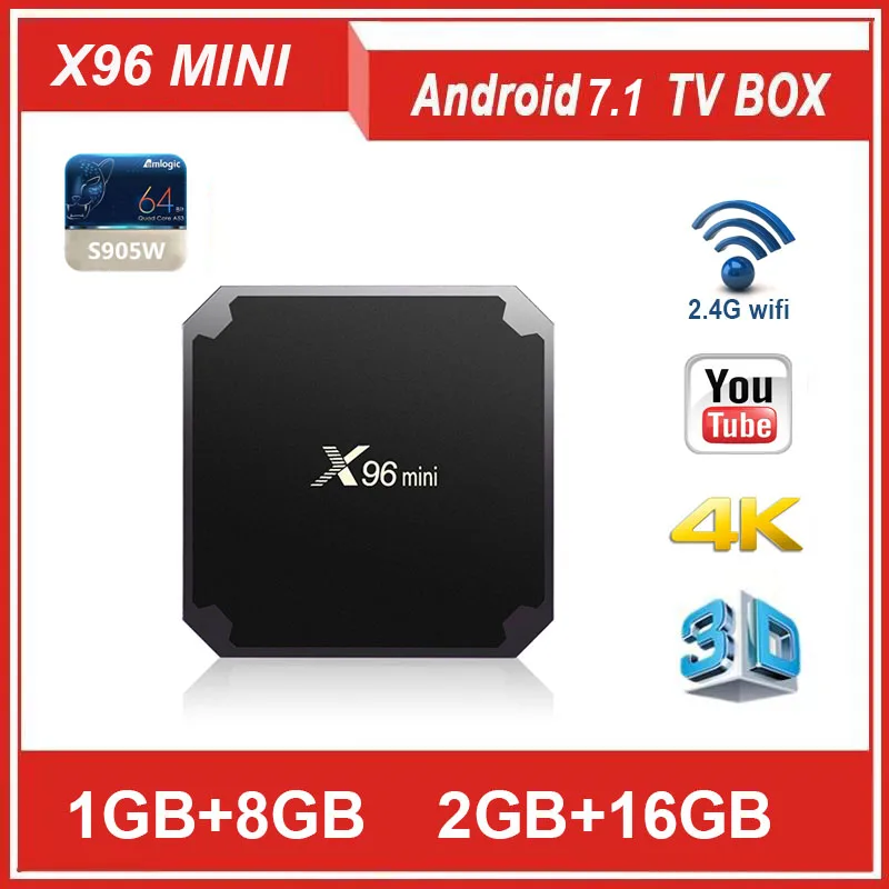 2019X96 мини amlogic S905W Android 7 1 SMart tv BOX четырехъядерный 1g/2g ram 8g/16g rom 2 4 gwifi DDR3 1080 p HD H.265