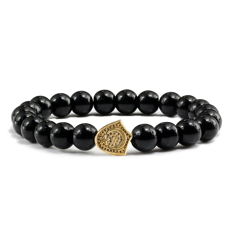 

Trendy Men Black Lava Natural Bracelet Fitness Casual Charm Stars Alloy White Beaded Bracelets&Bangles Couple Jewelry Women Gift