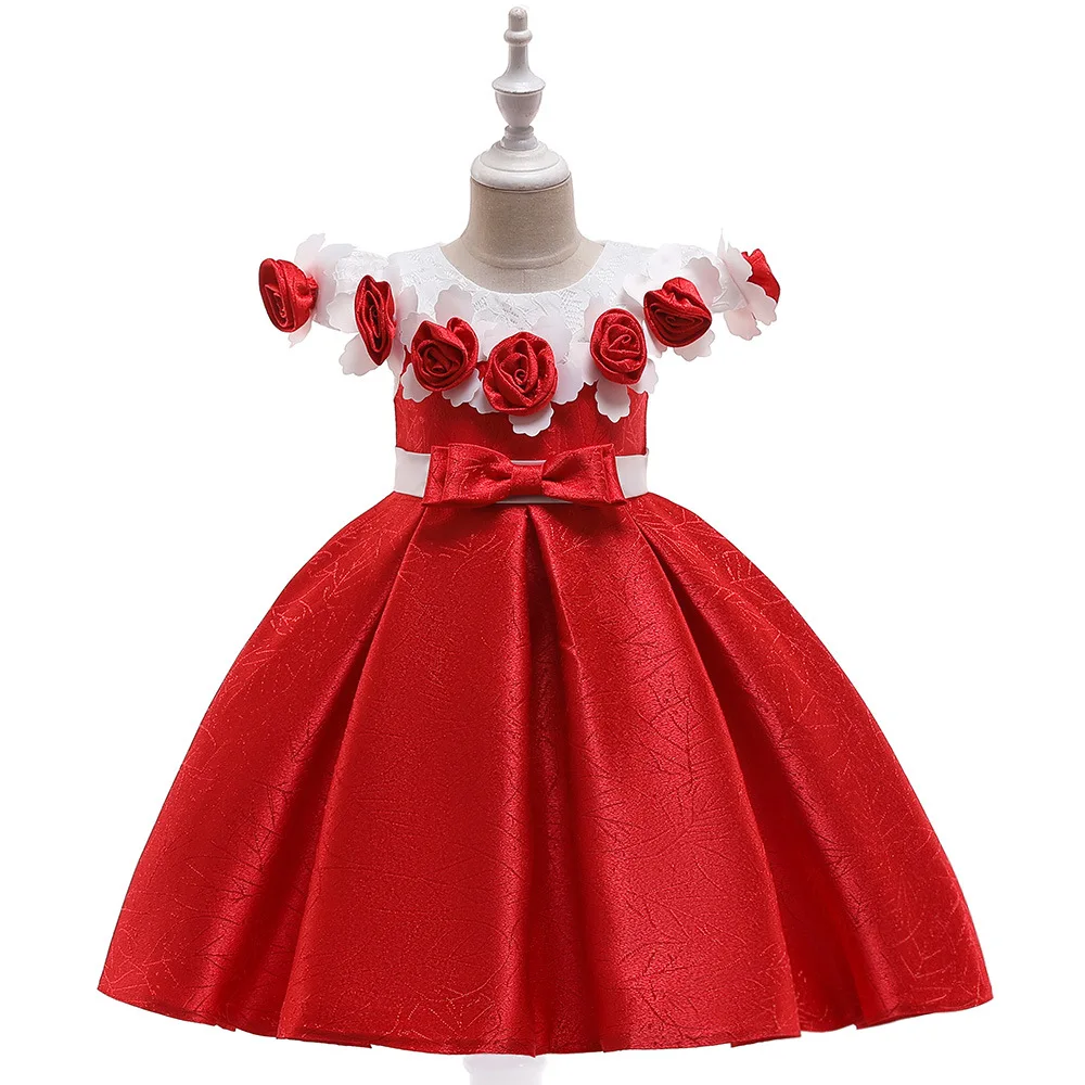 

New Style A-Line Handmade Flower Red Flower Girls Dress for Prom Evening First Communion Dresses 2019