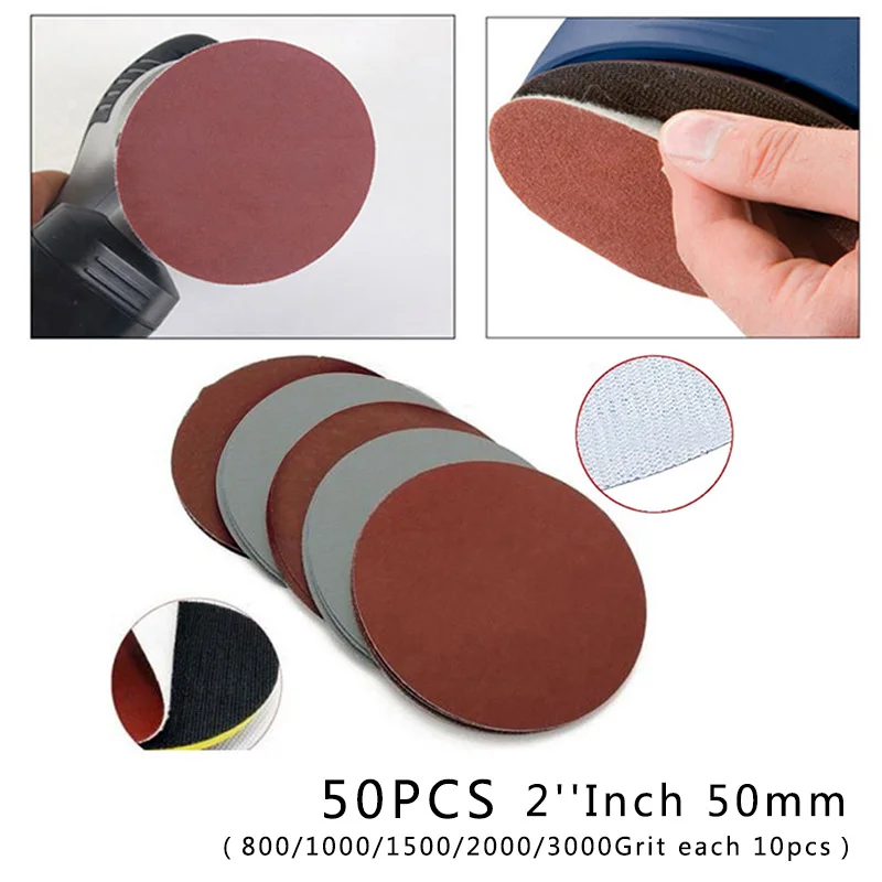 50x с застежкой-липучкой 2''Inch 50 мм 800 1000 1500 2000 3000 грубый песчаник Бумага шлифовальные диски крюк кольцо песок Бумага круглый