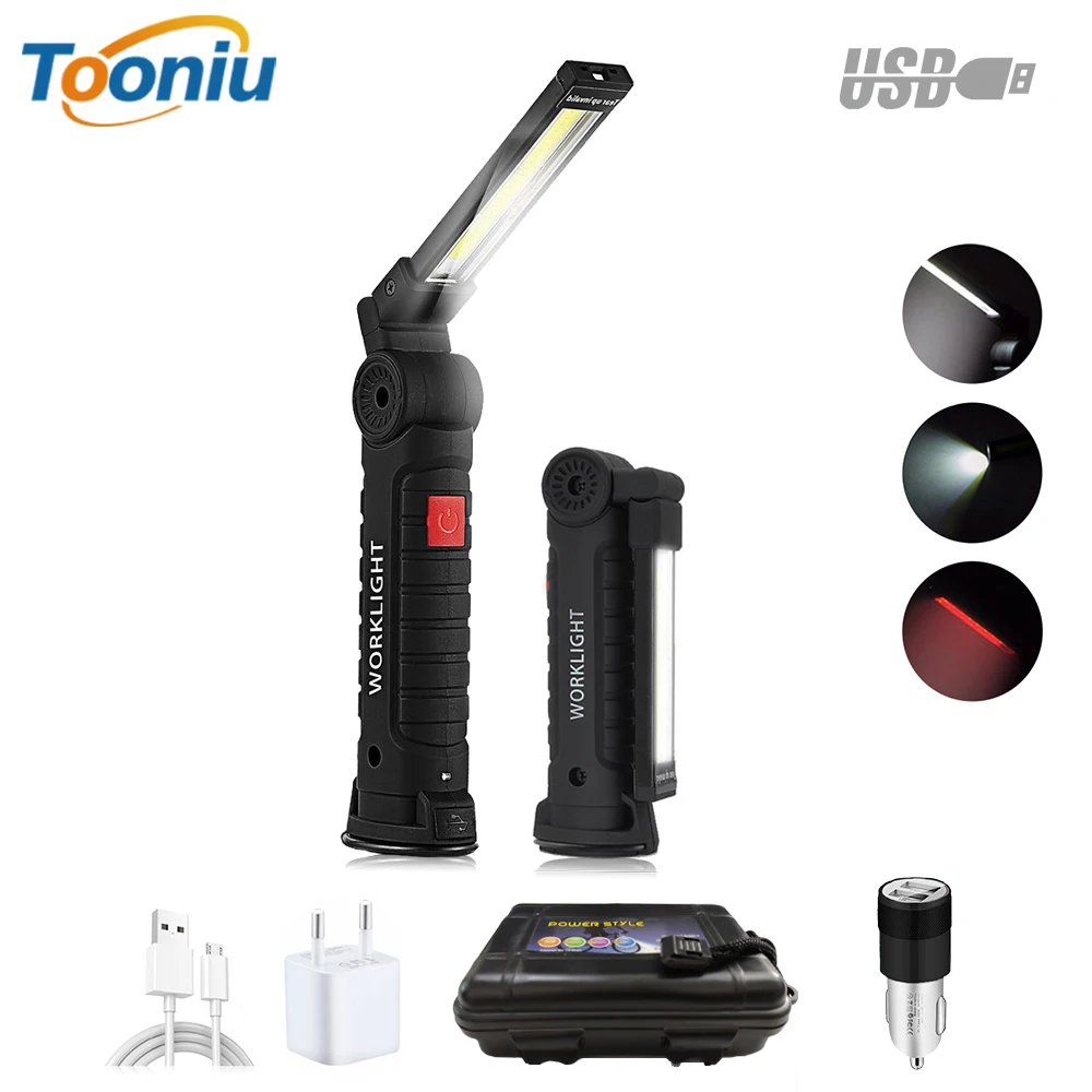 

Portable 5 Mode COB Flashlight Torch USB Rechargeable LED Work Light Magnetic COB Lanterna Hanging Hook Lamp For Outdoor Camping