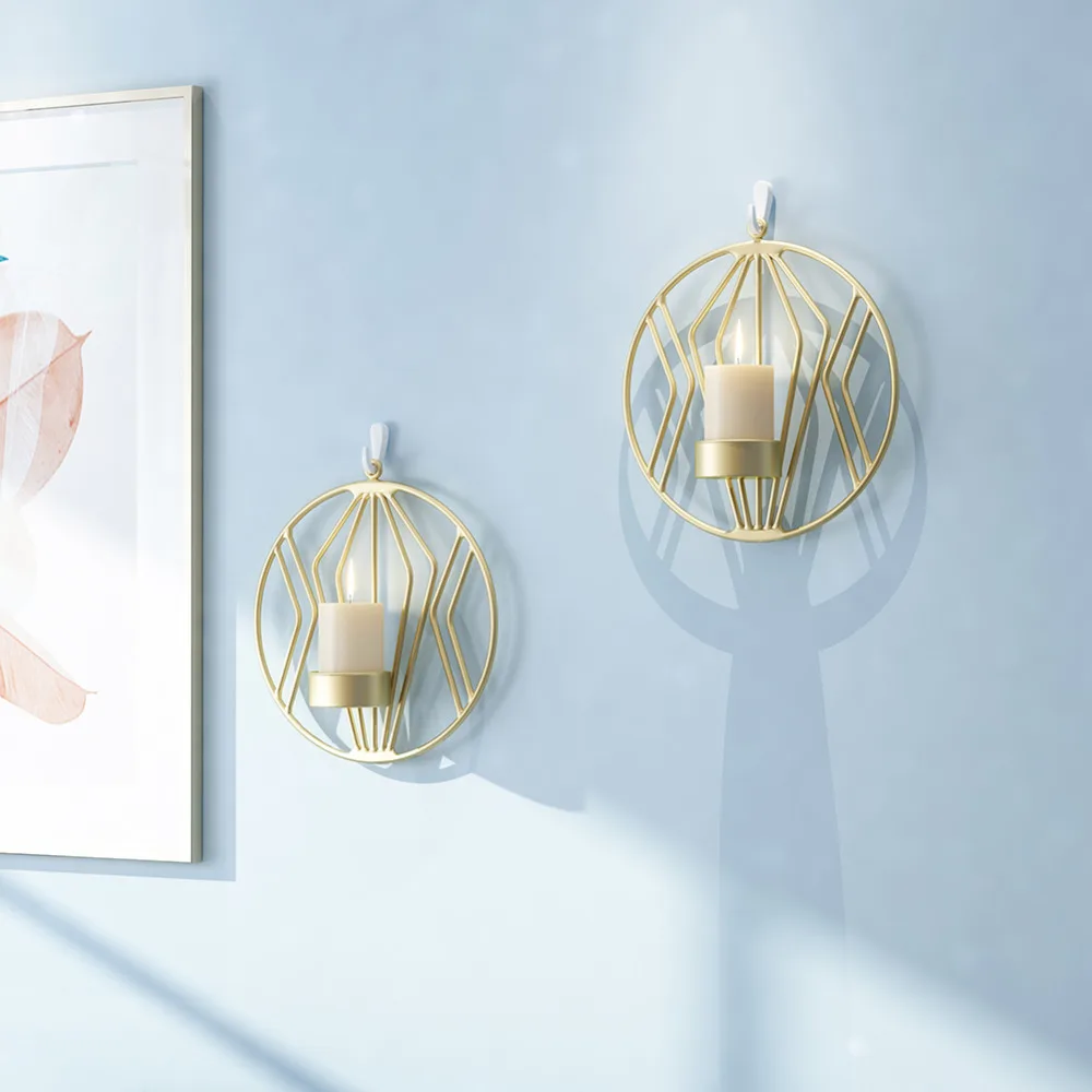

3D Geometric Candlestick Metal Wall Candle Holder Sconce Matching Small Tealight Home Ornaments Wedding Decoration