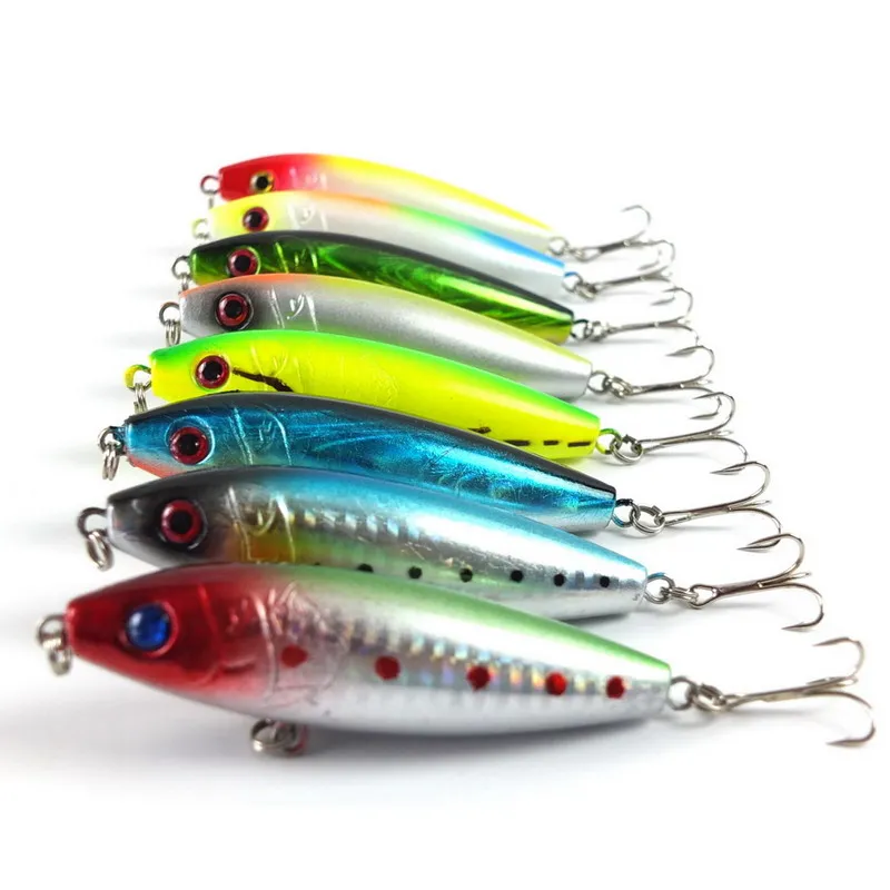 8PCS topwater lure isca artificial 3d eye pencil fishing lure 8cm 12g floating surface lures 6# fishing hook iscas de pesca
