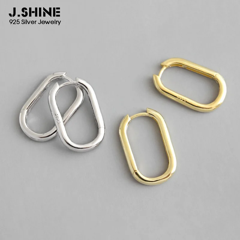 JShine популярные серьги-кольца из стерлингового серебра S925 пробы, минималистичные глянцевые геометрические овальные женские серьги, корейские модные ювелирные изделия