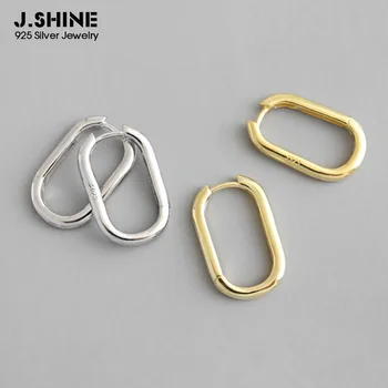 

JShine Hot S925 Sterling Silver Big Hoop Earrings INS Minimalist Glossy Geometric Oval Female Earrings Korean Fashion Jewelry