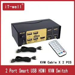 2 порта USB HDMI KVM Switcher для двух мониторов клавиатура мышь с 2 KVM КАБЕЛЬ