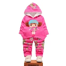 Модное детское нижнее белье для девочек с ватной подкладкой для Костюмы комплекты зимние детские толстовки с капюшоном и штаны комплект из 2 шт./компл. теплая одежда для малышей, спортивные костюмы для детей