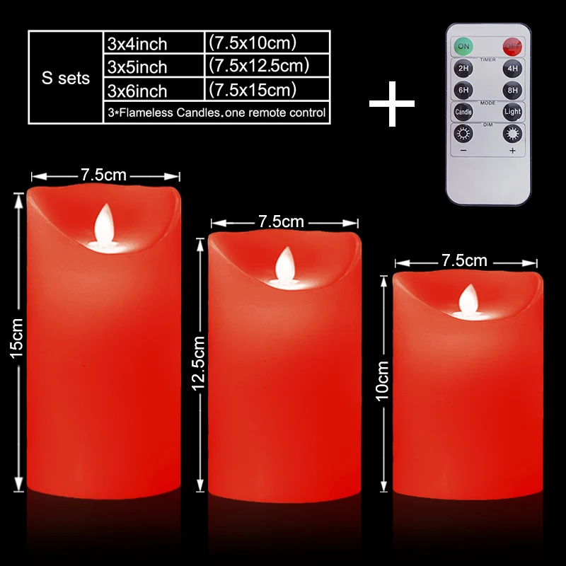 3 шт./лот пульт дистанционного управления красный светодиодный свечи беспламенные Свечи Votive столб свеча с таймером для дома День рождения свадьбы украшения - Цвет: S sets