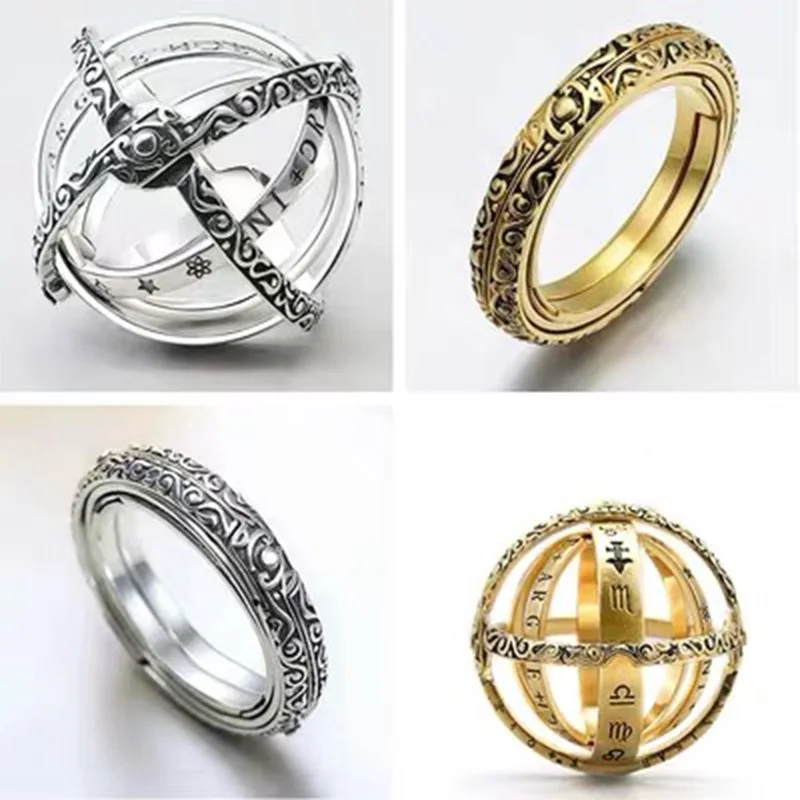 

VOROCO 100% Real 925 Sterling Silver Astronomical Ring Gold Color Sphere Ball Ring For Women Men Finger Silver 925 Jewelry