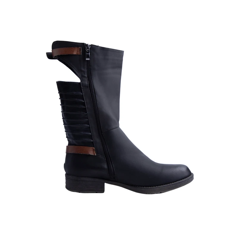 LALA IKAI/зимние сапоги; женские черные ботинки из искусственной кожи с пряжкой; коллекция года; повседневные винтажные ковбойские ботинки в ковбойском стиле; XWA2190-4