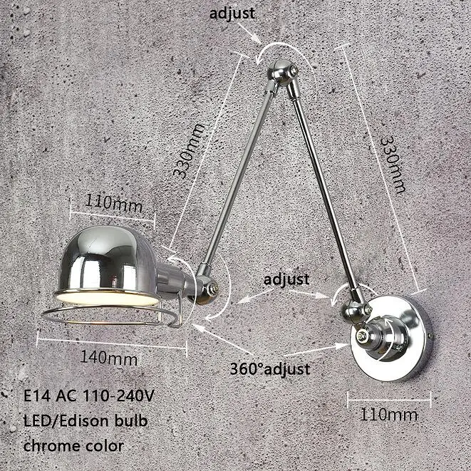 Промышленный Лофт jielde мини Регулируемый Ретро E14 Светодиодный настенный светильник бра настенный светильник светильники для домашнего освещения прикроватная гостиная - Цвет абажура: chrome-L