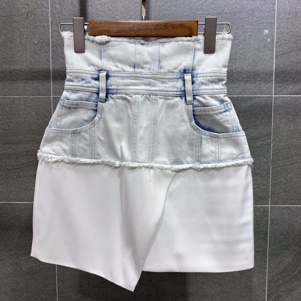 autumn new women denim patchwork high waist skirt ddxgz2