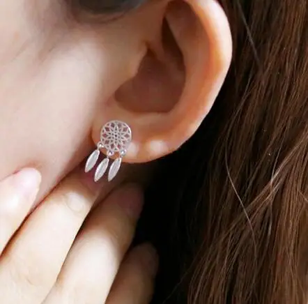 

2017 New Fashion Bohemia Nationality Indian Feather Dream catcher Ear Stud Earrings Gift For Women&Girl