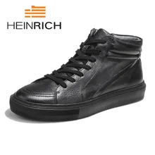 Os Homens Se Vestem Botas de Couro Genuíno 2018 Inverno HEINRICH Preto Formal Sapatos Masculinos Feitos À Mão Sapato De Pele de Neve Quente Calçados Tenis Feminino