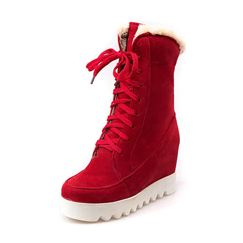 Gdgydh; Новинка года; зимняя обувь; теплые зимние ботинки на платформе; Модные женские ботильоны на шнуровке с круглым носком, визуально увеличивающие рост; женская обувь - Цвет: red shoes
