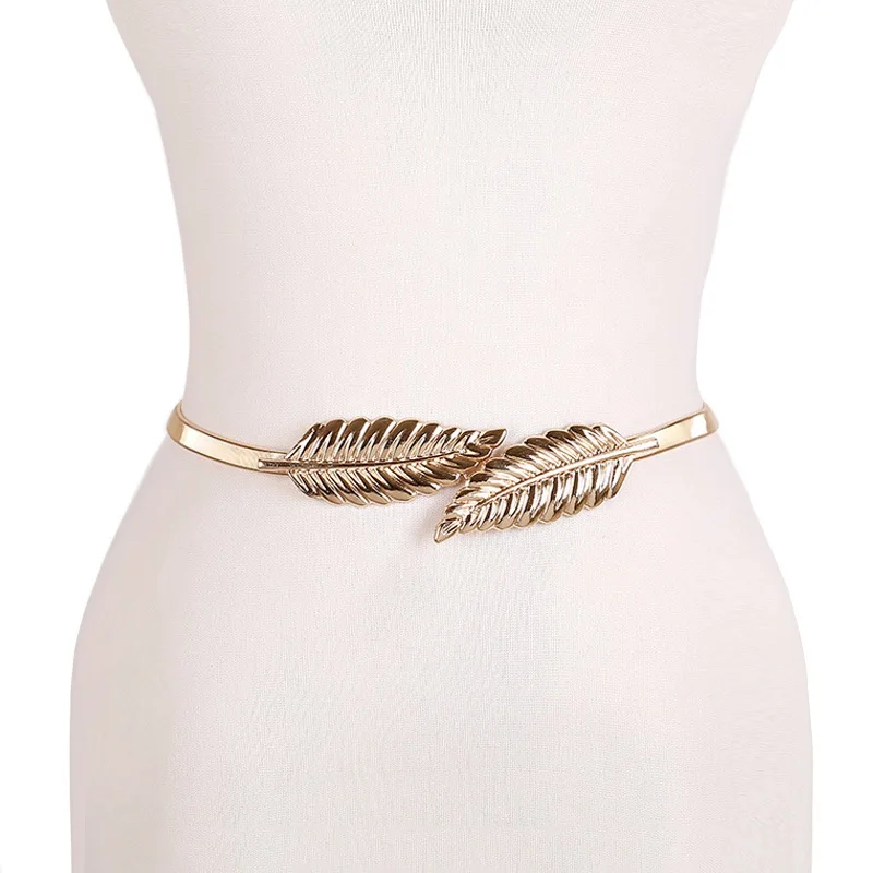 Flower leaf shape Wedding designer Elastic belts women girlStretch Skinny Waist Belt Cummerbunds metal female belt