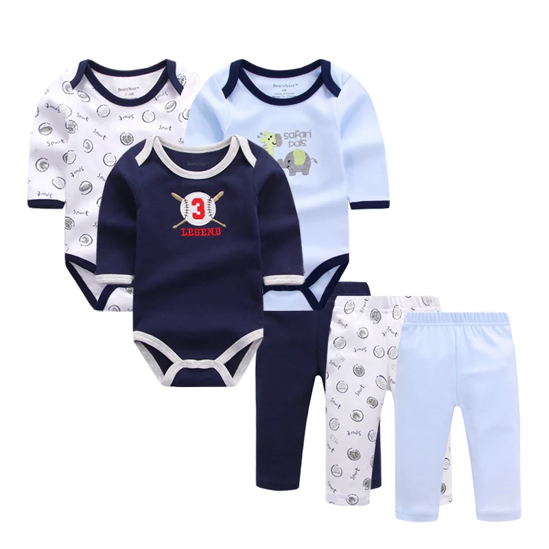 

6pcs/lot Baby Girl Clothes Newborn Toddler Infant Autumn/Spring Cotton Baby Rompers+ Baby Pants Baby Clothing Sets