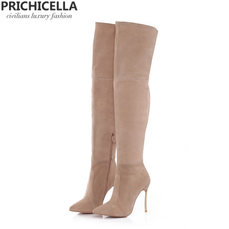 PRICHICELLA железная пятка натуральная кожа коричневые женские высокие сапоги до