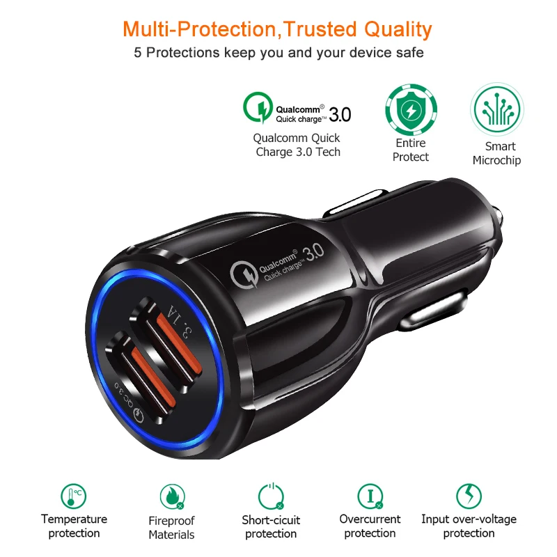 Автомобильное зарядное устройство Quick Charge 3 0 адаптер прикуривателя QC двойной USB