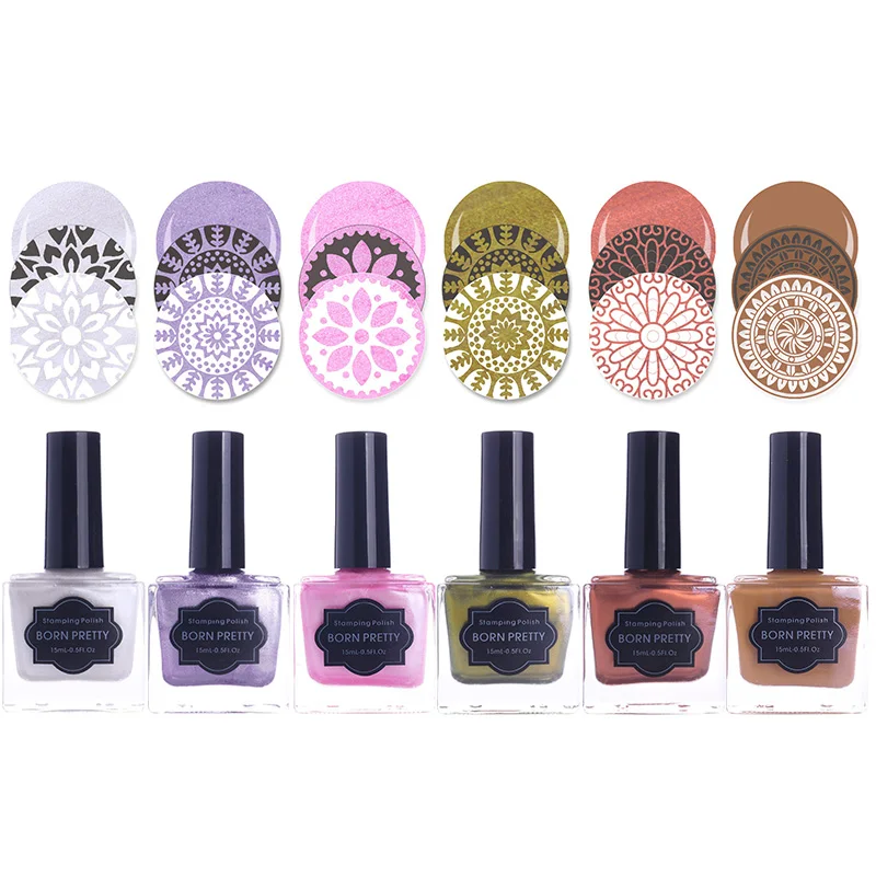 6 Bottles BORN PRETTY Pearl Stamping Polish Set 15ml Manicure Nail Art Printing Polish Varnish Kit born pretty 15ml colorful 6 bottles stamping polish manicure nail art printing polish for stamping plate diy nail decoration set