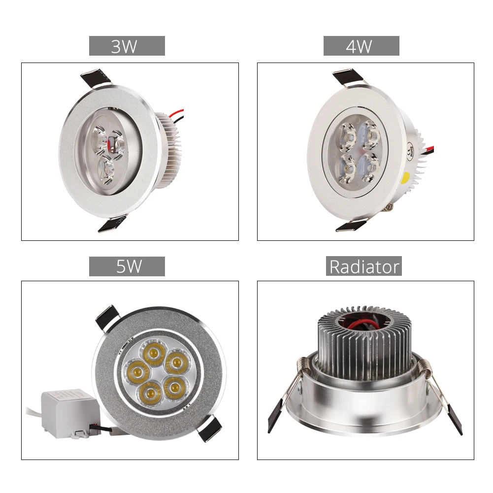 3 Вт 4 Вт 5 Вт AC85V-265V 110 В 220 В светодиодный потолочный светильник Встраиваемая Светодиодная лампа Точечный светильник+ светодиодный светильник для дома Серебряный Дневной светильник