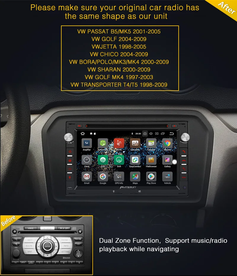 Pumpkin2 Din 7''Car Radio Android 8.0 Car DVD Player GPS 4G RAM Qcta-core Car Stereo Audio For VW/Golf/Passat Wifi FM Rds Radio 