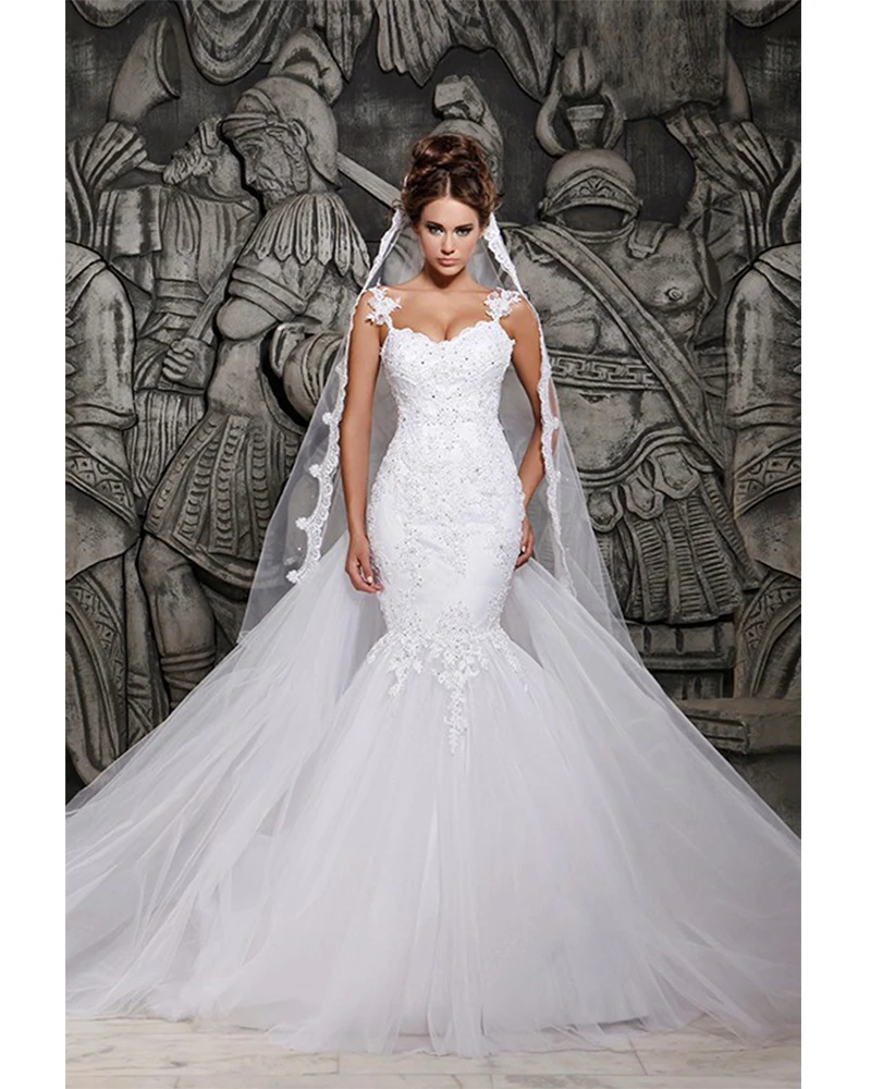 Vestidos De boda De princesa sirena con cuentas blancas De lujo con