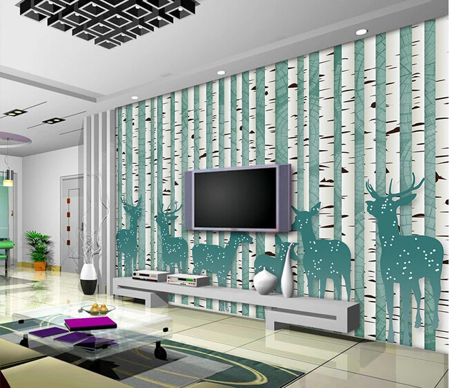 The custom 3D murals 3 d retro abstract painted cartoon tree elk living room sofa TV wall bedroom paper | Обустройство дома
