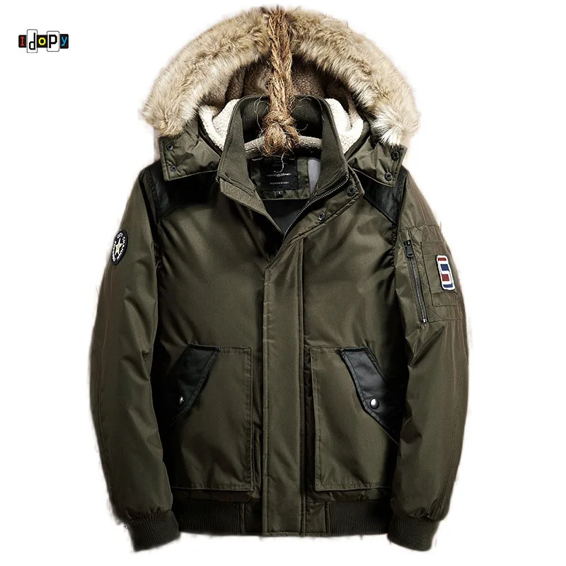 Idopy Men`s Winter Jackets With Fur Hood Street Bomber Pilot Military