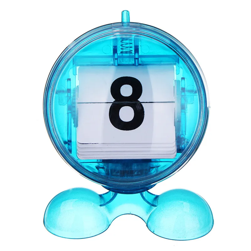 Round Blue Desktop Manual Mini Flip Page Calendar Counter ABS Digital Display Day Month Perfect