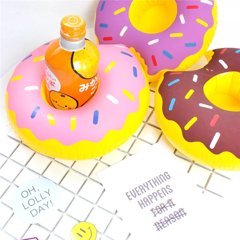 

Joylong Inflable Pool Games Cute Donut Beach Drink Holder Boia Inflavel Pusheen Summer Inflated Toys For Kids Party Decoration