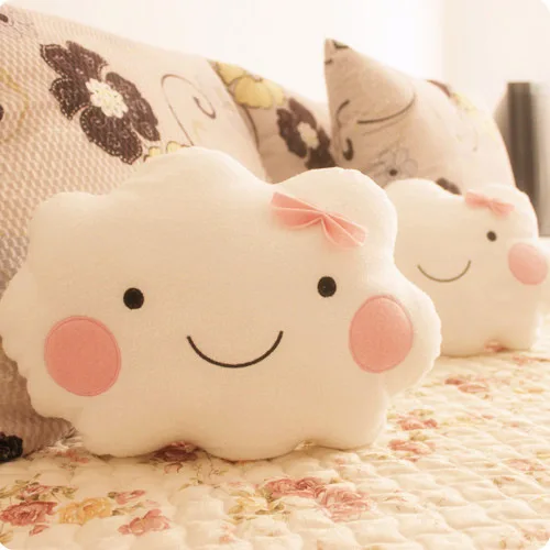 

Sales Creative Cartoon Kawaii Smiley Face Bow Cloud 100% Cotton Stuffed Back Cushion Seat Cushion Plush Toy Back Cushion KZ12