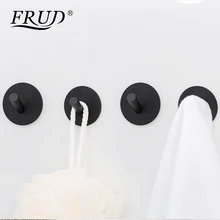 FRUD Modern Round Viscose Hooks Stainless Steel Towel Robe Holder Wall Mounted Black Robe Hanger Bath Hardware 4pcs