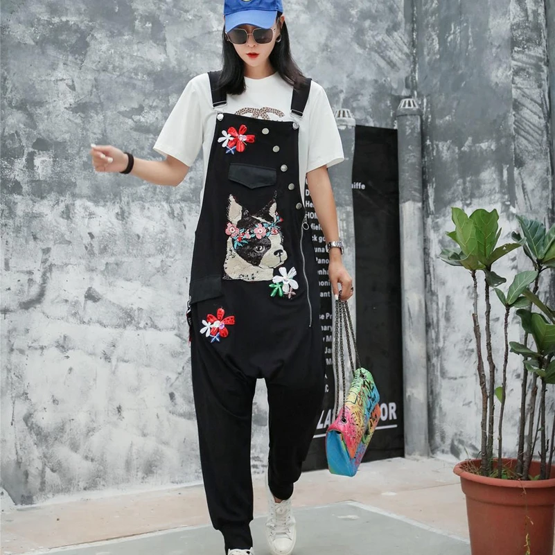 

SexeMara fashion The New Loose Sequin embroidery Siamese Bib pants free shipping