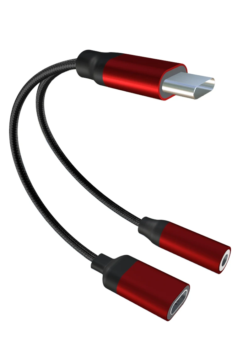 USB C до 3,5 мм разъем для наушников адаптер Разъем для быстрой зарядки AUX аудио кабель для Xiaomi Mi 6 6x huawei P20 mate 10 Pro type c - Цвет: Красный